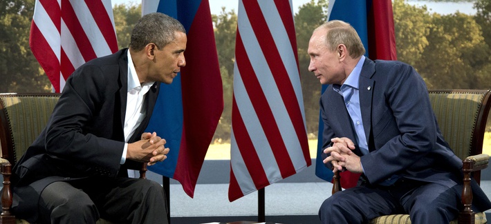 President Obama and Russia's President Vladimir Putin speaking to each other at the G-8 Summit in Northern Ireland President Obama and Russia's President Vladimir Putin speaking to each other at the G-8 Summit in Northern Ireland