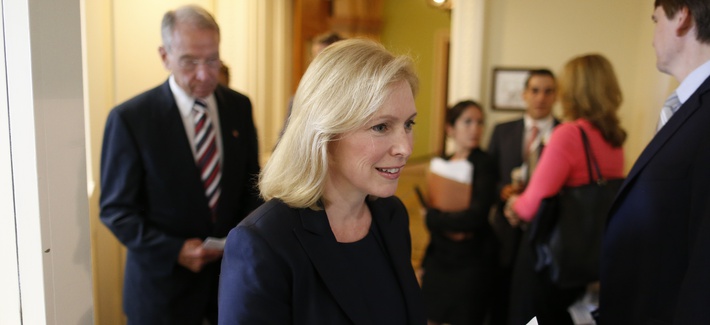 Sen. Kirsten Gillibrand, D-N.Y., arriving for a press conference on the military's sexual assault crisis Sen. Kirsten Gillibrand, D-N.Y., arriving for a press conference on the military's sexual assault crisis
