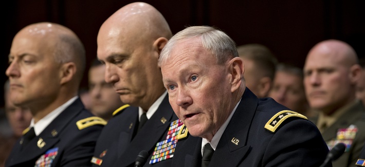 Chairman of the Joint Chiefs of Staff Martin Dempsey and other senior military leaders testifying at a Capitol Hill hearing on military sexual assaults Chairman of the Joint Chiefs of Staff Martin Dempsey and other senior military leaders testifying at a Capitol Hill hearing on military sexual assaults