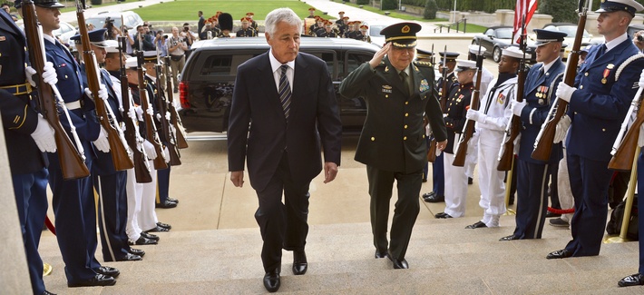 Defense Sec. Chuck Hagel spoke about Egypt on Monday during a joint Pentagon press conference with China's defense minister, Gen. Change Wanquan. Aug. 19, 2013 Defense Sec. Chuck Hagel spoke about Egypt on Monday during a joint Pentagon press conference with China's defense minister, Gen. Change Wanquan. Aug. 19, 2013