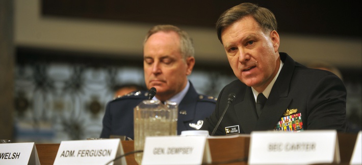 Vice Chief of Naval Operations Adm. Mark Ferguson during a Senate Armed Services Committee hearing Vice Chief of Naval Operations Adm. Mark Ferguson during a Senate Armed Services Committee hearing