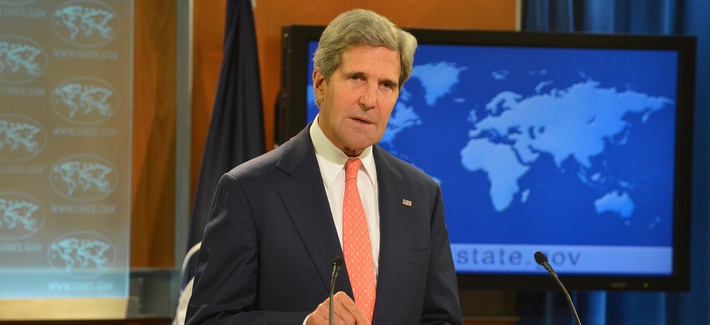 Secretary of State John Kerry addresses the situation in Syria during a press conference at the State Department on Monday. Secretary of State John Kerry addresses the situation in Syria during a press conference at the State Department on Monday.