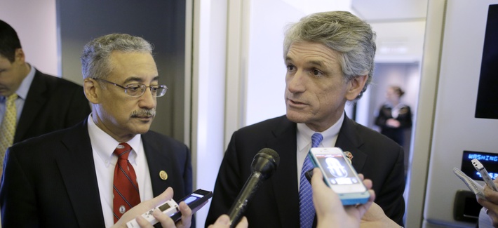 Reps. Bobby Scott, D-Va. and Scott Rigell R-Va. speak to reporters in Newport News, Va. Reps. Bobby Scott, D-Va. and Scott Rigell R-Va. speak to reporters in Newport News, Va.