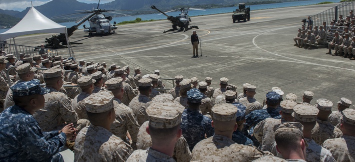 Defense Secretary Chuck Hagel meets with Marines at Marine Corps Air Station Kaneohe Bay last week. Defense Secretary Chuck Hagel meets with Marines at Marine Corps Air Station Kaneohe Bay last week.
