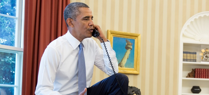 President Obama on the phone with House Speaker John Boehner President Obama on the phone with House Speaker John Boehner