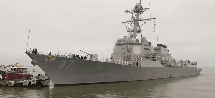 The guided missile destroyer USS Mason departs from Naval Station Norfolk in Virgina last month. The guided missile destroyer USS Mason departs from Naval Station Norfolk in Virgina last month.