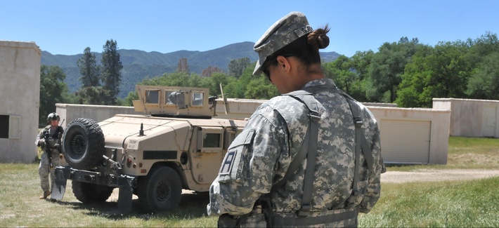 A female officer in military police training A female officer in military police training