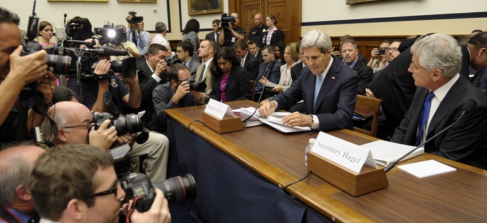 Secretary of State John Kerry, Secretary of Defense Chuck Hagel, and Chairman of the Joint Chiefs of Staff Martin Dempsey at a House Armed Services Committee Hearing Secretary of State John Kerry, Secretary of Defense Chuck Hagel, and Chairman of the Joint Chiefs of Staff Martin Dempsey at a House Armed Services Committee Hearing