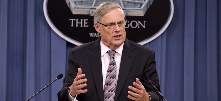 Pentagon Comptroller Robert Hale speaking to reporters during a press briefing on Friday Pentagon Comptroller Robert Hale speaking to reporters during a press briefing on Friday
