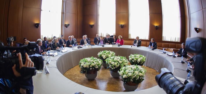 The negotiators for the P5+1 talks sitting at a roundtable in Geneva, Switzerland The negotiators for the P5+1 talks sitting at a roundtable in Geneva, Switzerland
