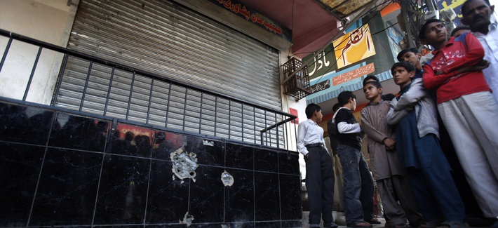 The spot outside the bakery in Islamabad where Nasiruddin Haqqani was shot and killed The spot outside the bakery in Islamabad where Nasiruddin Haqqani was shot and killed
