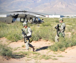 Soldiers taking part in the Network Integration Evaluation exercise at Fort Bliss, Texas