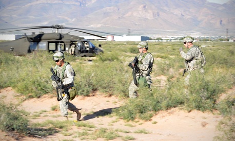 Soldiers taking part in the Network Integration Evaluation exercise at Fort Bliss, Texas