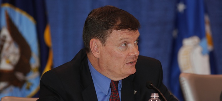 Navy CIO Terry Halvorsen speaking during a panel on cyber warfare Navy CIO Terry Halvorsen speaking during a panel on cyber warfare