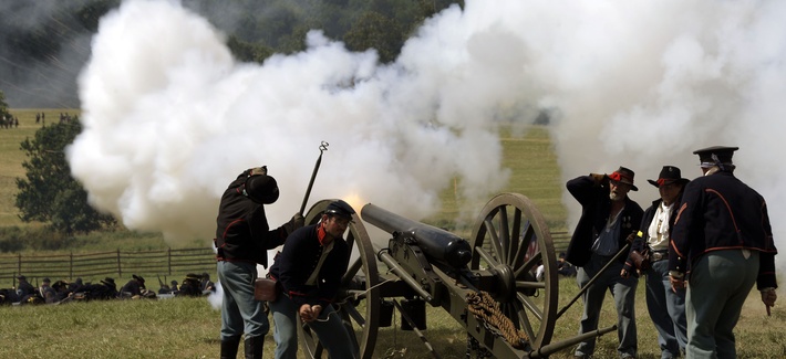 A reenactment of PIckett's charge in Gettysburg, Penn. A reenactment of PIckett's charge in Gettysburg, Penn.