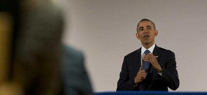 Following his NSA speech, President Barack Obama spoke to an overflow room at the Department of Justice, Friday, Jan. 17, 2014. Following his NSA speech, President Barack Obama spoke to an overflow room at the Department of Justice, Friday, Jan. 17, 2014.