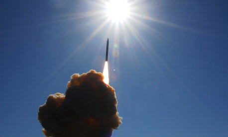 A ground base missile inceptor lifting off from Vandenberg Air Force Base during a 2008 system test A ground base missile inceptor lifting off from Vandenberg Air Force Base during a 2008 system test