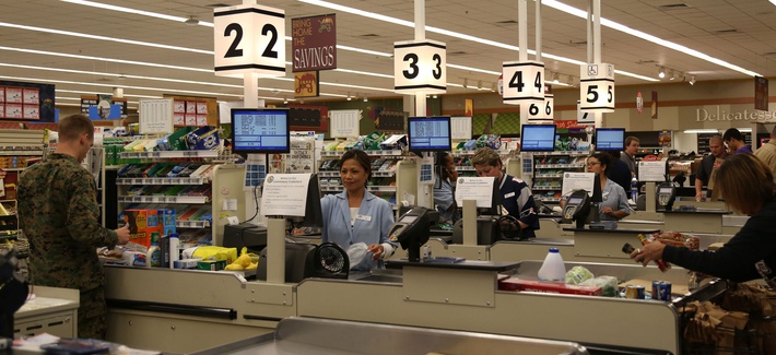 Troops shopping at a commissary at Marine Corps Air Station New River Troops shopping at a commissary at Marine Corps Air Station New River