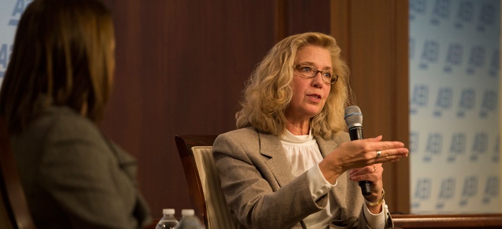 Acting deputy secretary of defense Christine Fox speaking at an event at the American Enterprise Institute Acting deputy secretary of defense Christine Fox speaking at an event at the American Enterprise Institute