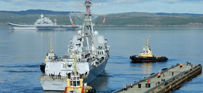 The guided missile destroyer USS Farragut arrives in Severomorsk, Russia, on Aug. 26, 2012, for a two-day visit after participating in exercise Northern Eagle 2012. The guided missile destroyer USS Farragut arrives in Severomorsk, Russia, on Aug. 26, 2012, for a two-day visit after participating in exercise Northern Eagle 2012.