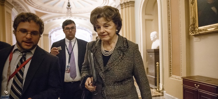 Sen. Dianne Feinstein, D-Calif., leaving the chamber in the Capitol. Sen. Dianne Feinstein, D-Calif., leaving the chamber in the Capitol.