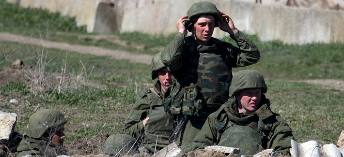 Pro-Russian troops standing in position in Feodosia, Crimea. Pro-Russian troops standing in position in Feodosia, Crimea.