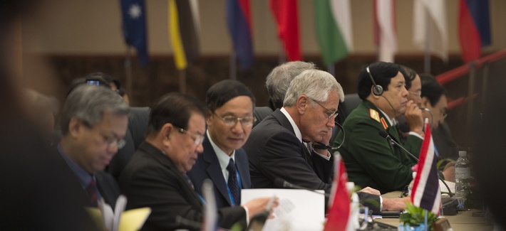 Secretary of Defense Chuck Hagel, at the ASEAN Defense Ministers Meeting - Plus, in Brunei in August 2013.