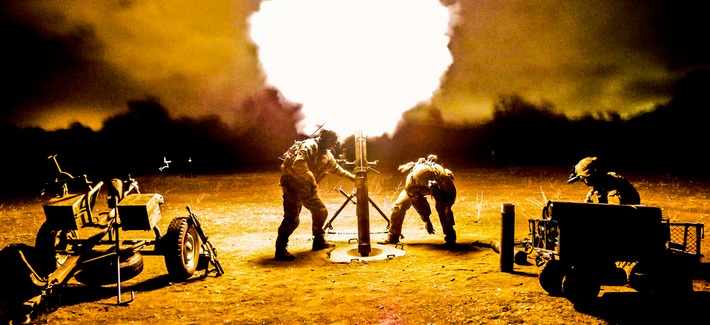 Rangers fire a 120mm mortar during a training exercise at Camp Roberts, Calif. Rangers fire a 120mm mortar during a training exercise at Camp Roberts, Calif.