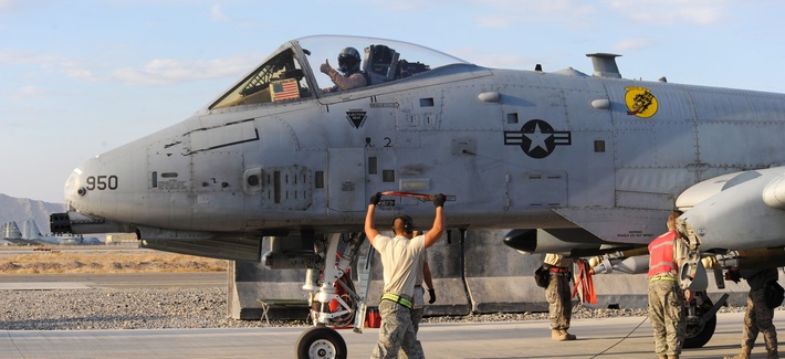 An A-10 Thunderbolt preparing to take off from Kandahar Airfield, Afghanistan An A-10 Thunderbolt preparing to take off from Kandahar Airfield, Afghanistan