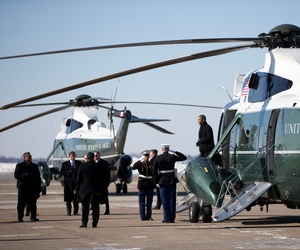 President Obama stepping off of Marine One during a visit to West Mifflin, Pa., on January 29, 2014 President Obama stepping off of Marine One during a visit to West Mifflin, Pa., on January 29, 2014