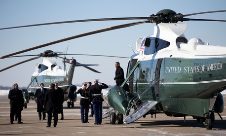 President Obama stepping off of Marine One during a visit to West Mifflin, Pa., on January 29, 2014 President Obama stepping off of Marine One during a visit to West Mifflin, Pa., on January 29, 2014