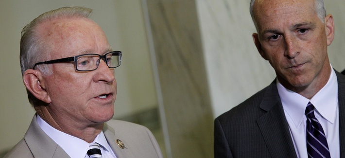 Reps. Buck McKeon, R-Calif., and Adam Smith, D-Wash. at a press conference following a national security hearing on Capitol Hill Reps. Buck McKeon, R-Calif., and Adam Smith, D-Wash. at a press conference following a national security hearing on Capitol Hill
