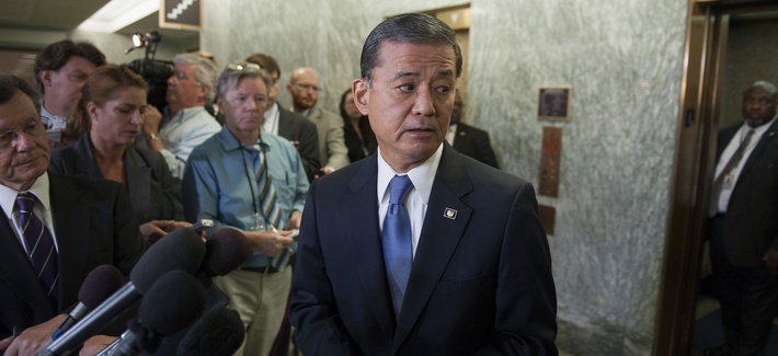 Veterans Affairs Secretary Eric Shinseki speaks at a press conference following a congressional hearing on widespread treatment delays at VA facilities across the country. Veterans Affairs Secretary Eric Shinseki speaks at a press conference following a congressional hearing on widespread treatment delays at VA facilities across the country.
