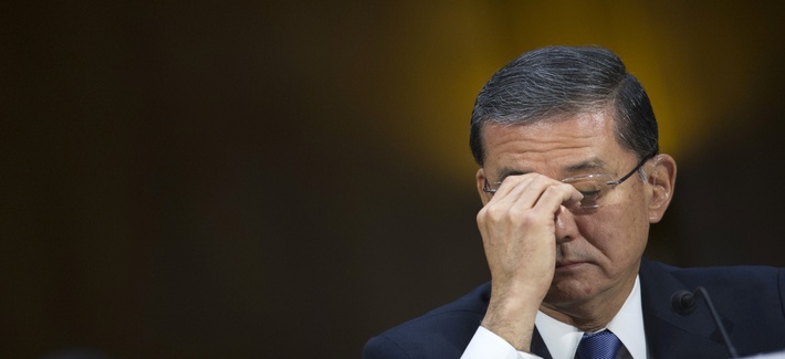 Veterans Affairs Secretary Eric Shinseki testifying in the Senate on Thurs, May 15, 2014. Veterans Affairs Secretary Eric Shinseki testifying in the Senate on Thurs, May 15, 2014.