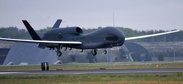 An RQ-4 Global Hawk from Andersen Air Force Base in Guam lands at Misawa Air Base in Japan on May 24. An RQ-4 Global Hawk from Andersen Air Force Base in Guam lands at Misawa Air Base in Japan on May 24.