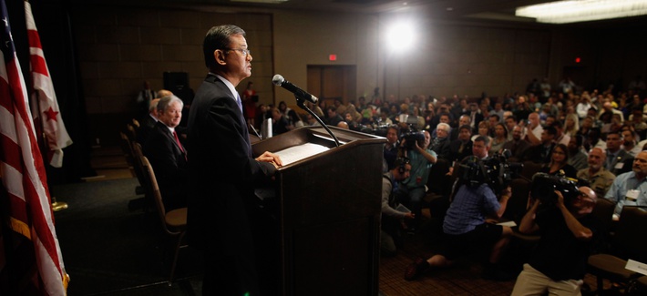 Veterans Affairs Secretary Eric Shinseki speaks at a meeting of the National Coalition of Homeless Veterans on May 30, 2014. Veterans Affairs Secretary Eric Shinseki speaks at a meeting of the National Coalition of Homeless Veterans on May 30, 2014.