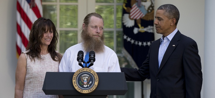President Obama meets with the parents of Bowe Bergdahl for a press conference in the Rose Garden on May 31, 2014. President Obama meets with the parents of Bowe Bergdahl for a press conference in the Rose Garden on May 31, 2014.