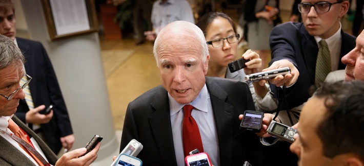 Sen. John McCain, R-Ariz., speaks to reporters during a press conference on Capitol Hill on June 4, 2014. Sen. John McCain, R-Ariz., speaks to reporters during a press conference on Capitol Hill on June 4, 2014.