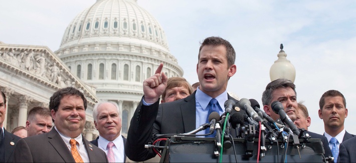 Rep. Adam Kinzinger, R-Ill., speaks during a news conference on Capitol Hill in Washington on July 28, 2011, during the contentious debt ceiling debates in Congress.