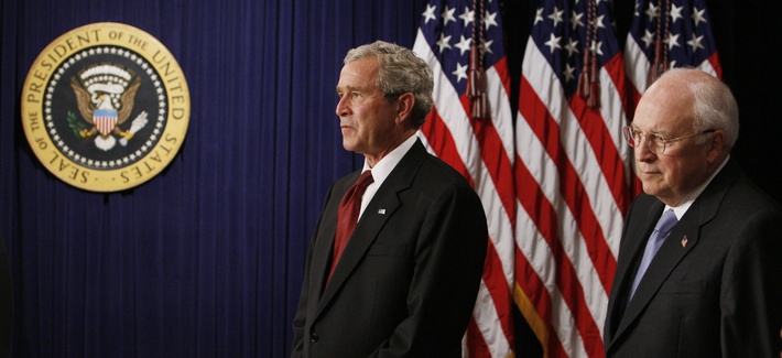 Former President George Bush and Vice President Dick Cheney await the swearing-in ceremony for Budget Director Jim Nussle, on September 10, 2007. Former President George Bush and Vice President Dick Cheney await the swearing-in ceremony for Budget Director Jim Nussle, on September 10, 2007.