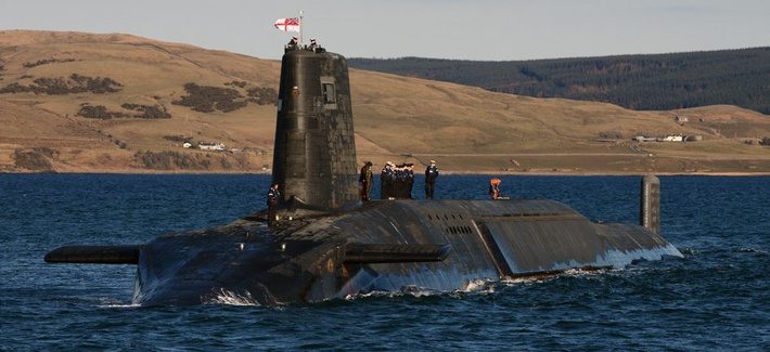 The HMS Victorious, one of the United Kingdom's Trident Class submarines, emerges from Devonshire Dock Hall in Barrow. The HMS Victorious, one of the United Kingdom's Trident Class submarines, emerges from Devonshire Dock Hall in Barrow.
