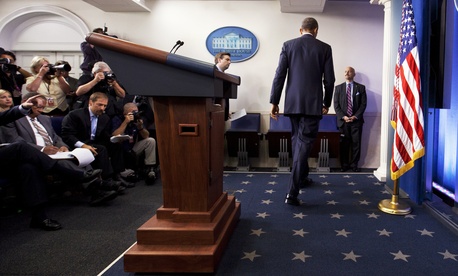 President Obama on Friday leaves the podium after speaking to reporters about the ongoing situation in Ukraine. President Obama on Friday leaves the podium after speaking to reporters about the ongoing situation in Ukraine.