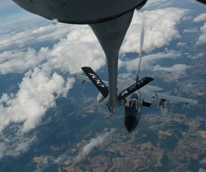 A KC-135 from RAF Mildenhall, England, refuels a German Tornado jet over Germany, on June 24, 2014. A KC-135 from RAF Mildenhall, England, refuels a German Tornado jet over Germany, on June 24, 2014.