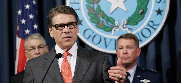 Gov. Rick Perry speaks during a news conference in the Governor's press room, July 21, 2014, in Austin, Texas. Gov. Perry announced he is deploying up to 1,000 National Guard troops over the next month to the Texas-Mexico border to combat criminals. Gov. Rick Perry speaks during a news conference in the Governor's press room, July 21, 2014, in Austin, Texas. Gov. Perry announced he is deploying up to 1,000 National Guard troops over the next month to the Texas-Mexico border to combat criminals.