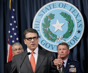 Gov. Rick Perry speaks during a news conference in the Governor's press room, July 21, 2014, in Austin, Texas. Gov. Perry announced he is deploying up to 1,000 National Guard troops over the next month to the Texas-Mexico border to combat criminals. Gov. Rick Perry speaks during a news conference in the Governor's press room, July 21, 2014, in Austin, Texas. Gov. Perry announced he is deploying up to 1,000 National Guard troops over the next month to the Texas-Mexico border to combat criminals.