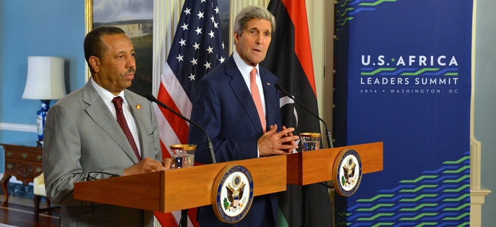 U.S. Secretary of State John Kerry and Libyan Prime Minister al-Thinny address reporters before a bilateral meeting, on August 4, 2014. U.S. Secretary of State John Kerry and Libyan Prime Minister al-Thinny address reporters before a bilateral meeting, on August 4, 2014.