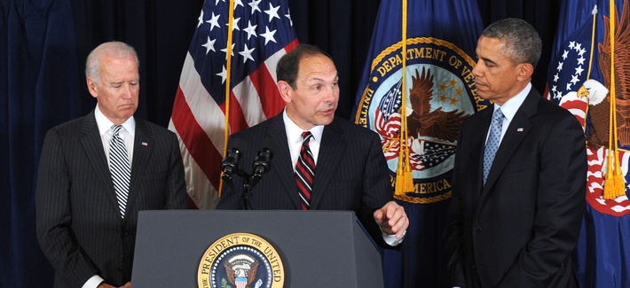 VA Secretary Robert McDonald stands with President Obama and Vice President Joe Biden as he is nominated to lead the department at a ceremony on June 30, 2014. VA Secretary Robert McDonald stands with President Obama and Vice President Joe Biden as he is nominated to lead the department at a ceremony on June 30, 2014.