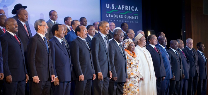 President Obama stands with African leaders during a family photo session at the U.S.-Africa Leaders Summit, on August 6, 2014, at the State Department. President Obama stands with African leaders during a family photo session at the U.S.-Africa Leaders Summit, on August 6, 2014, at the State Department.