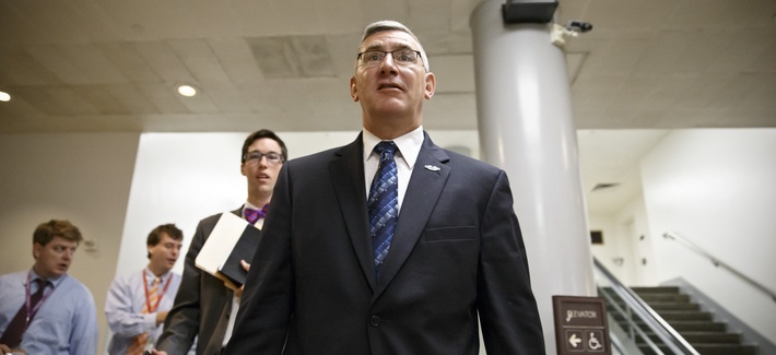 Sen. John Walsh, D-Mont., leaves the Capitol after filing votes on June 3, 2014. Sen. John Walsh, D-Mont., leaves the Capitol after filing votes on June 3, 2014.