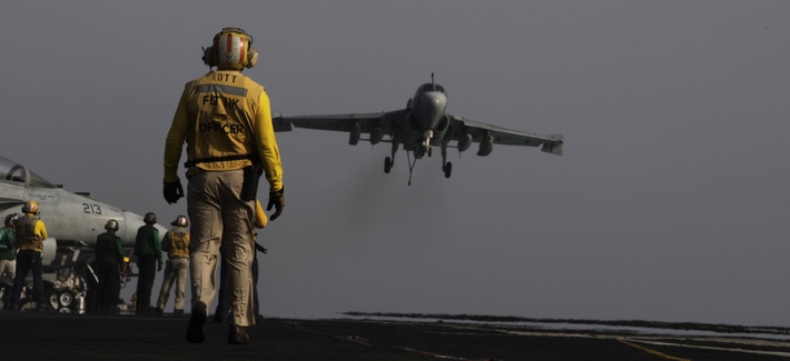 An EA-6B coming from a mission in Iraq lands on the deck of the USS George H.W. Bush on August, 10, 2014. An EA-6B coming from a mission in Iraq lands on the deck of the USS George H.W. Bush on August, 10, 2014.
